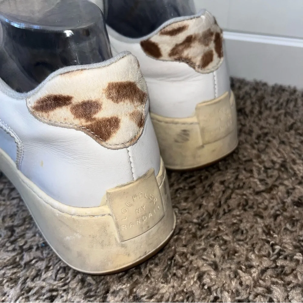 Loeffler Randall Keira Low Top Platform Sneaker Leather Suede Calf Hair Sz 7.5